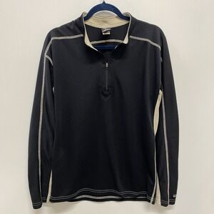 prAna Black Biege Quarter Zip Pullover Men's L Hiking Travel Running Made in USA